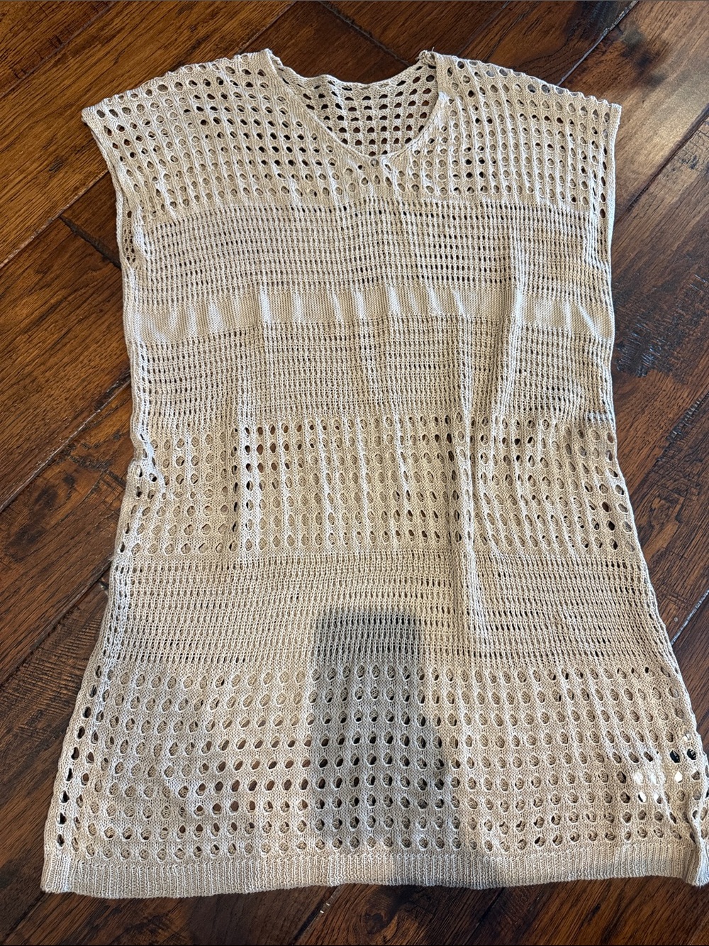 SHEIN Cream Open-Knit V-Neck Beach Coverup Tunic